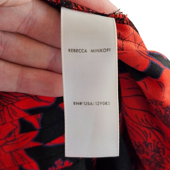 Rebecca Minkoff Mini Dress Large Red Flutter Sleeve Floral Pleated Ruffle Sz S - Picture 11 of 13
